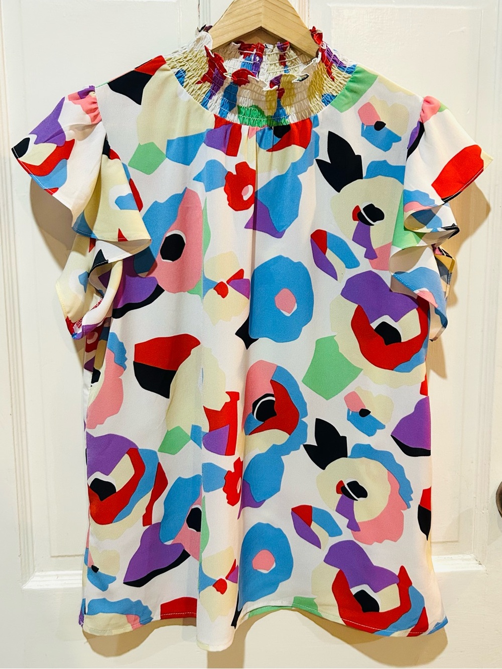 THML Abstract Floral Ruffle Blouse Boho Cottagecore Dopmaine Dressing Size S